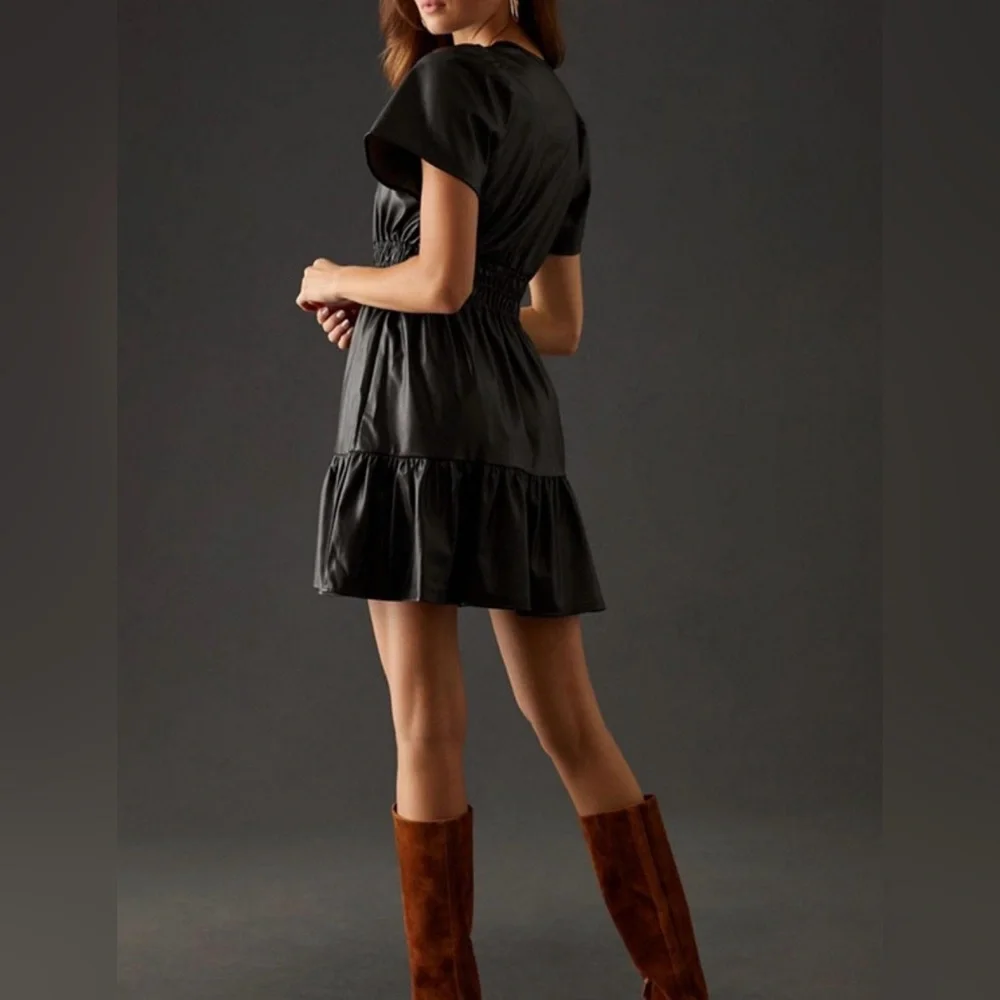 By Anthropologie The Somerset Vegan Leather Mini Dress - black - size medium
